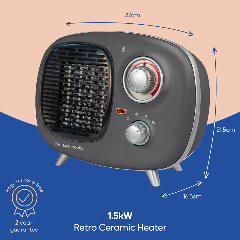 Retro 1,500 Watt Electric Fan Compact Heater, Grey