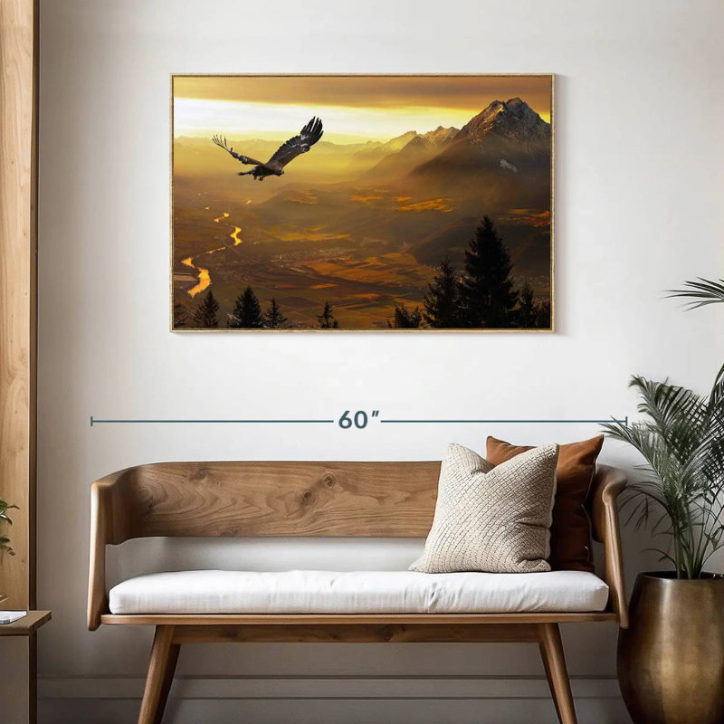Aigle royal au coucher du soleil, Cadre flottant en bois naturel, 43 po x 29 po