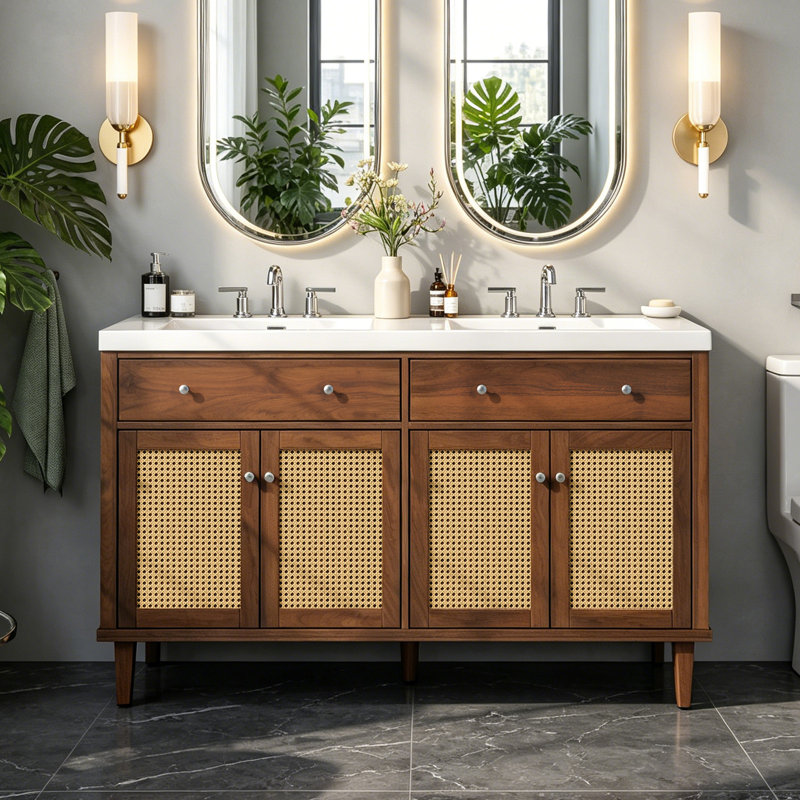 Meuble-lavabo 60 po avec double lavabo, Brown
