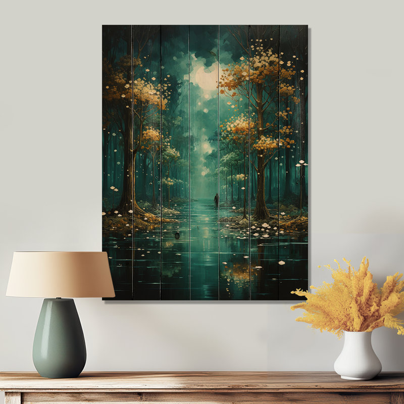 Solitude dans la forêt d'émeraude I sur bois, H 20 po x l 10 po x P 0,78 po