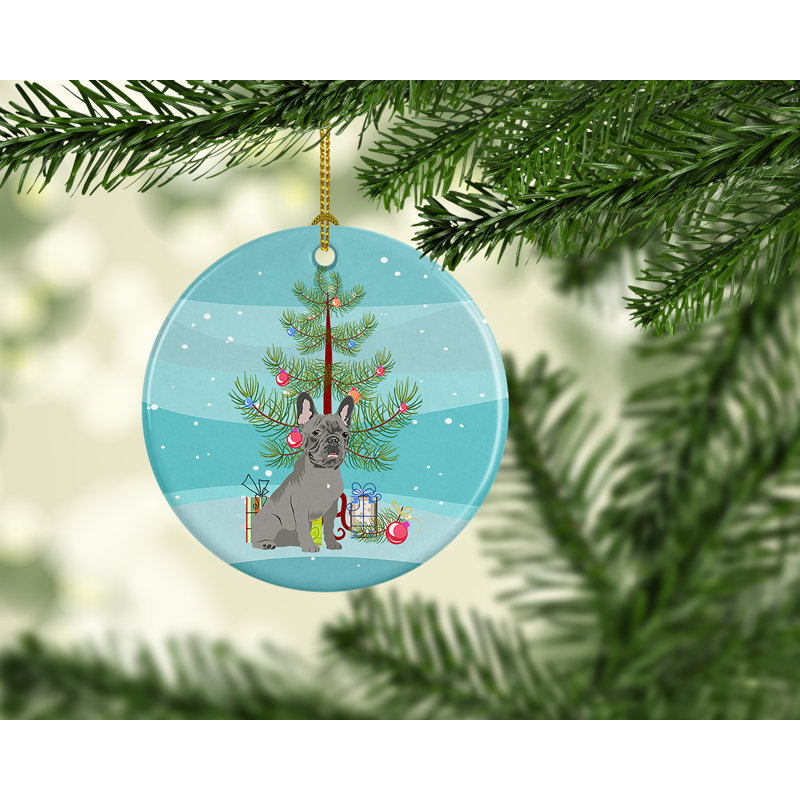 Ornement en céramique de Noël bouledogue français bleu, Bouledogue français bleu