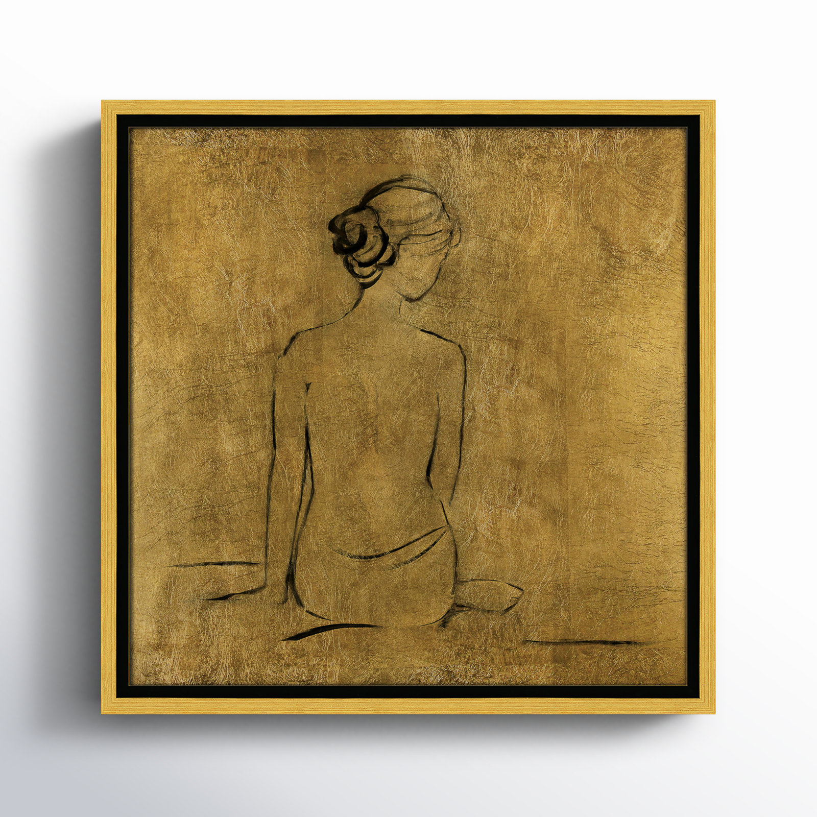 Maia "Golden Bather I" Print by Sally Swatland, 13.5" H x 13.5" W x 2" D, Gold Framed Canvas