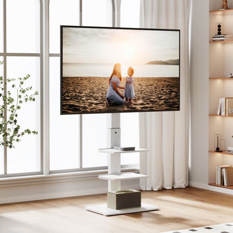 Meuble télé sur pied avec tablettes réglables à double couche, convient pour 32 à 70 pouces