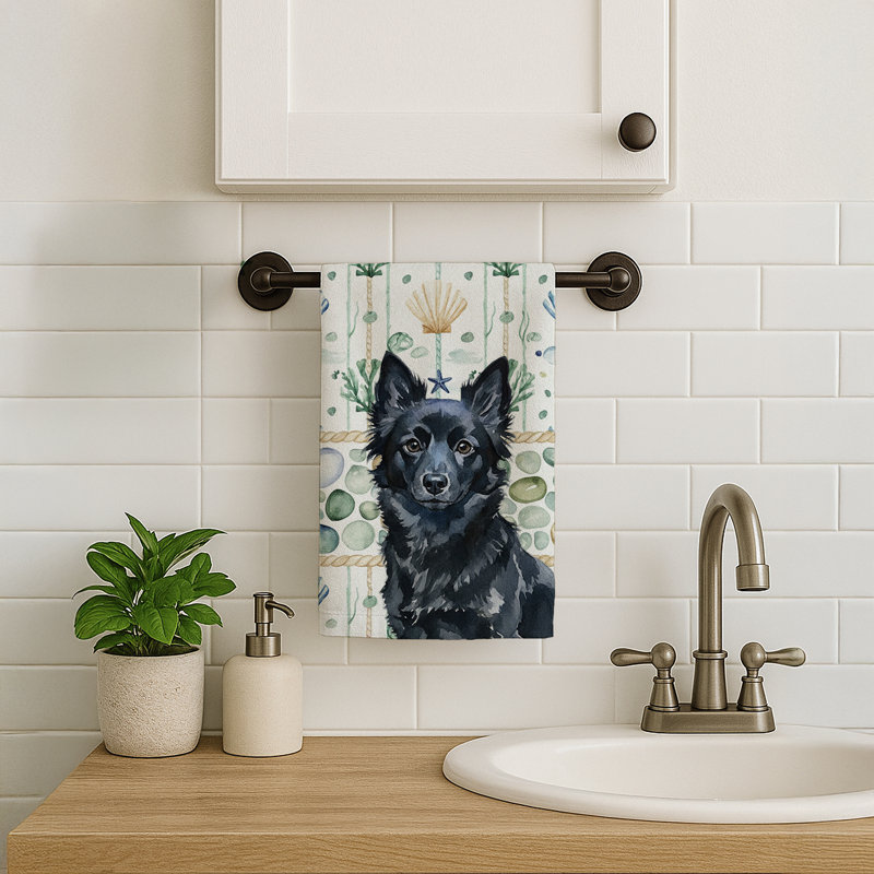 Schipperke Coastal Sea Glass Kitchen Towel, Schipperke