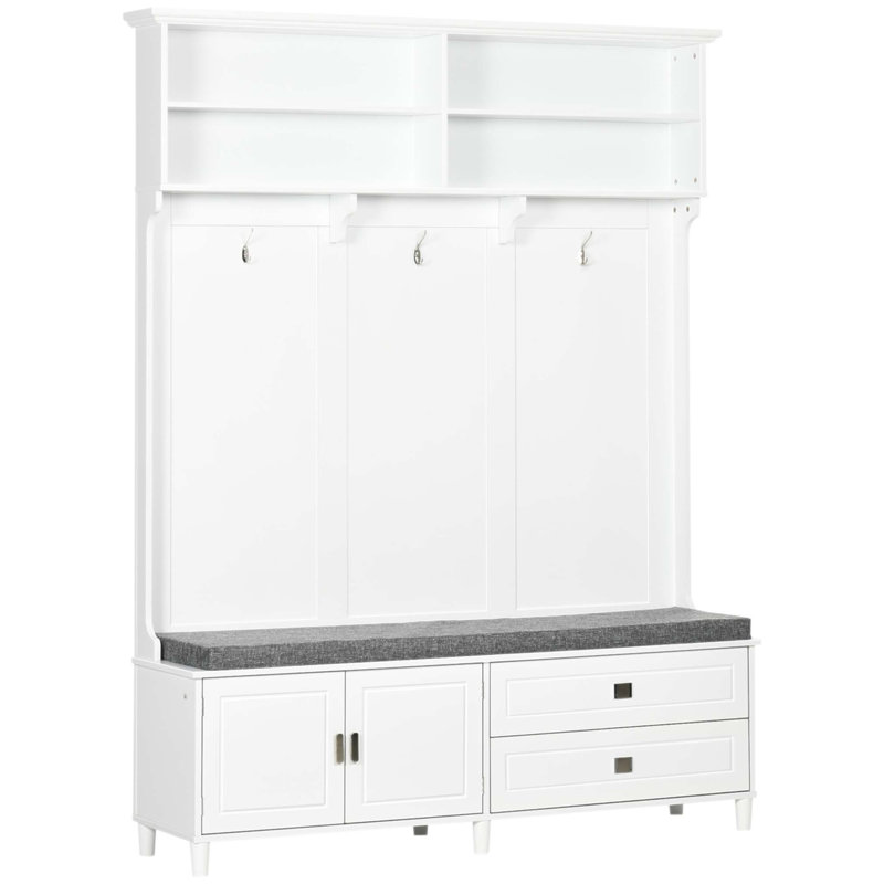 Multifunctional Hall Tree with Storage Bench, Coat Rack, and Shelves for Entryway Organization and Comfort
