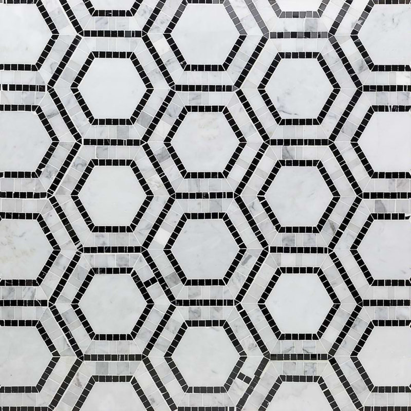 Nova 6" Hexagon Polished Marble Mosaic Tile, Pavo