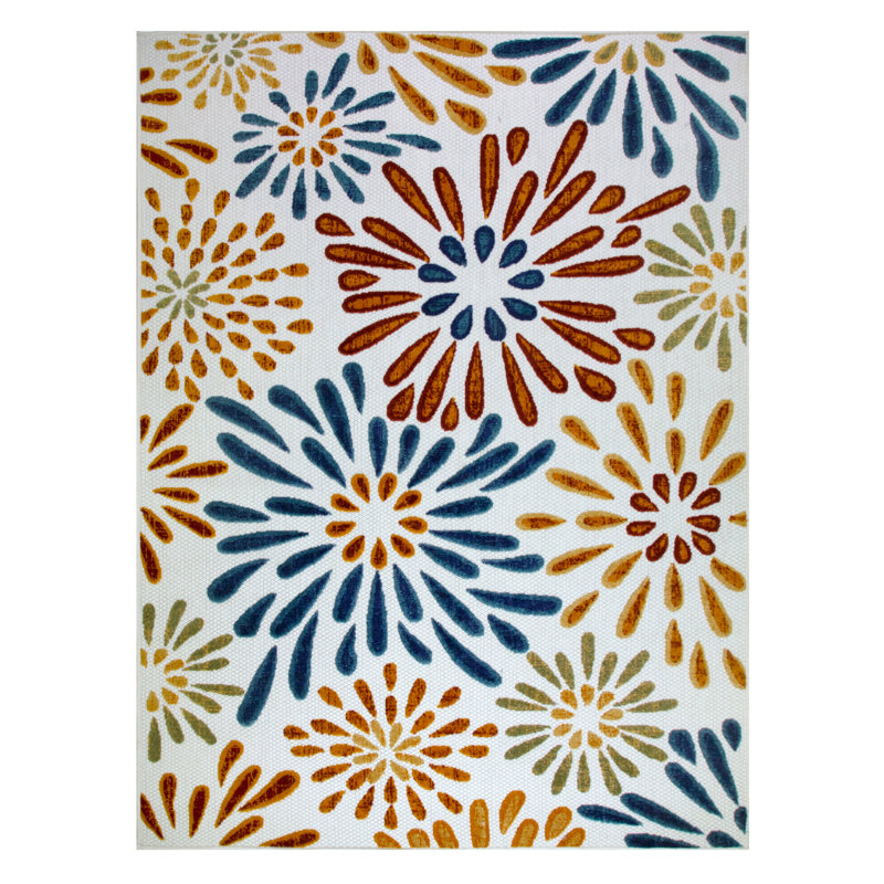 Floral Area Outdoor Rug in Multicolor, Rectangle 6'7" x 9'6"