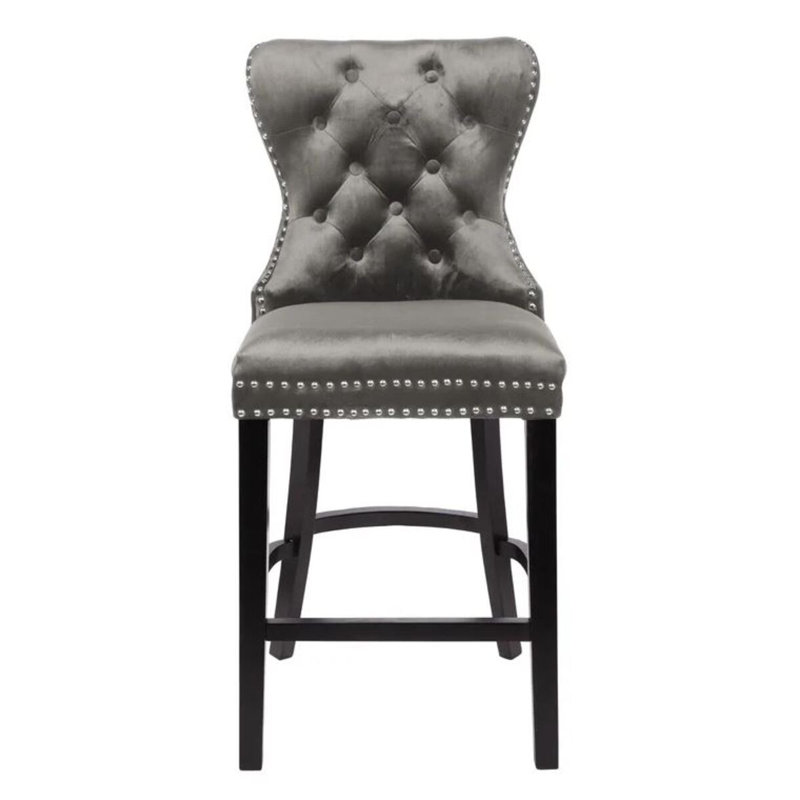 Grand tabouret en velours, Gris
