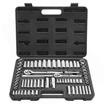 Socket Set, 69 Pieces, 3/8 & 1/4 Inch Drive Socket And Ratchet Set, SAE And Metric, Deep And Standard, Mechanic Tool Kit With Accessories And Storage Case, CR-V Alloy Steel, For Auto Repair