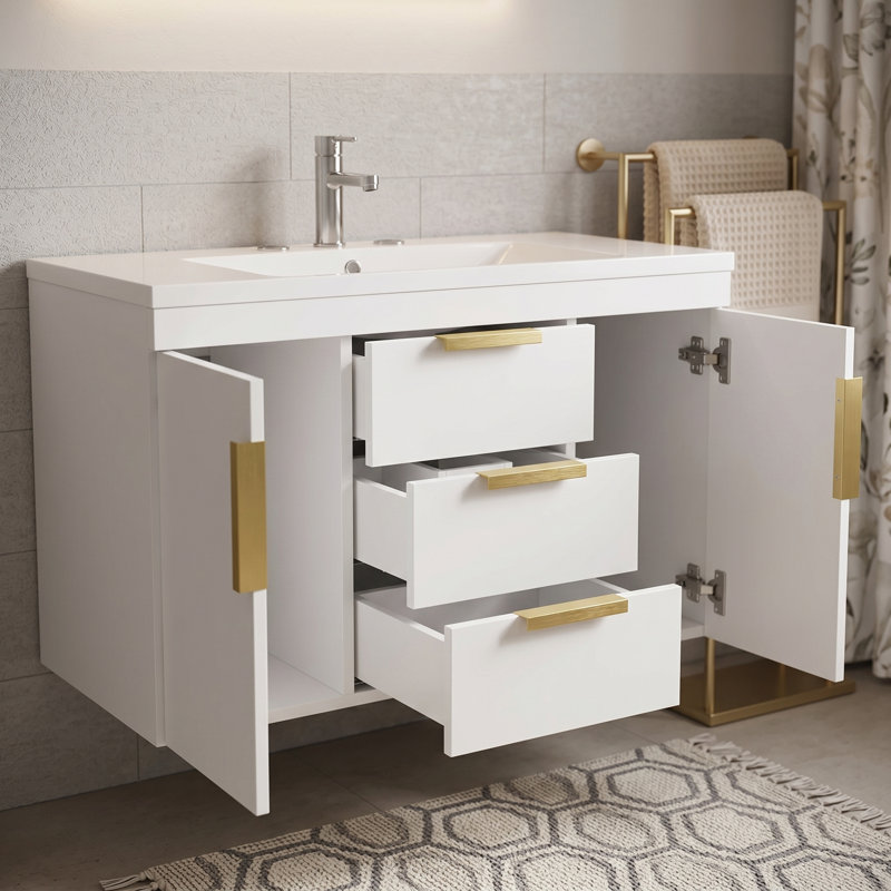 Meuble-lavabo mural 36 po avec lavabo en résine, White