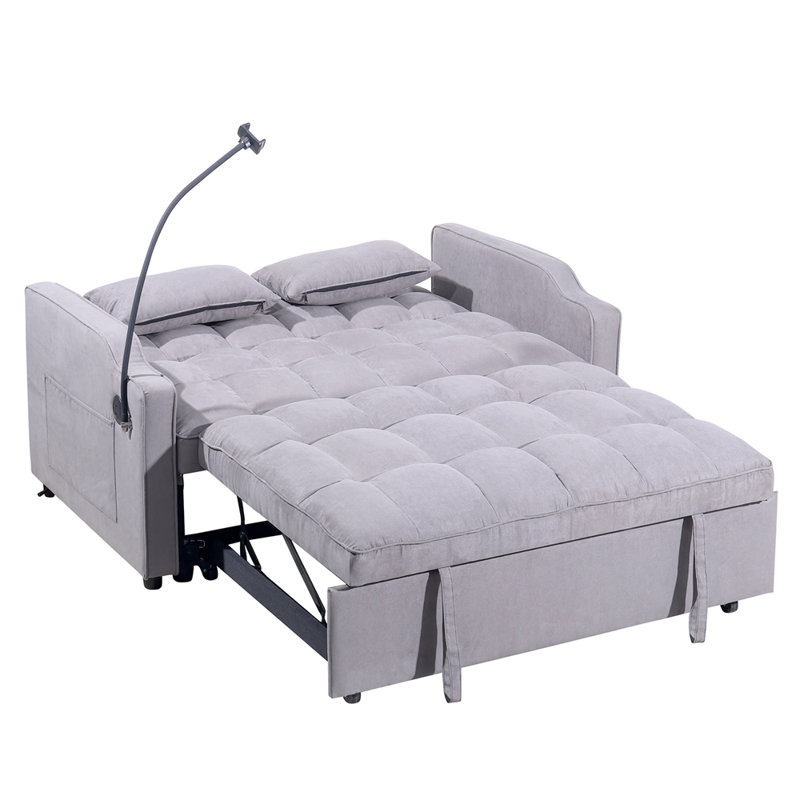 1 canapé-lit pliable multifonctionnel avec 3 longueurs différentes, canapé moderne, tissu en suède amélioré, dossier réglable, couleur avec port USB et support de téléphone rotatif