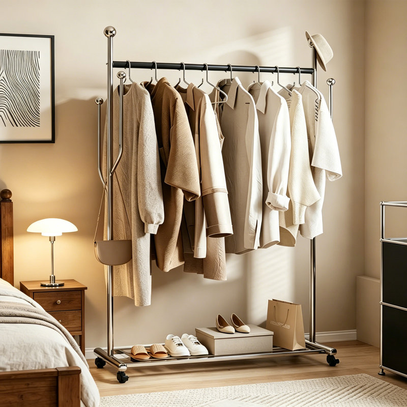 Modern Leather Coat Rack with Shelf, Black