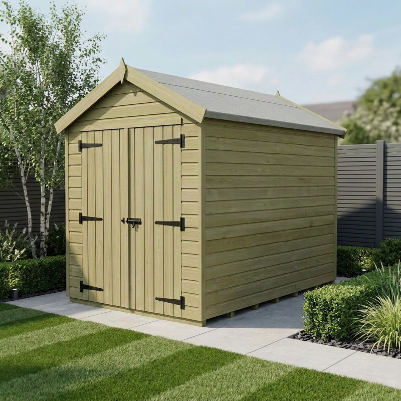 Total Sheds 7ft x 8ft Apex Garden Shed - Double Door - No Windows - Pressure Treated Timber - UK Manufactured