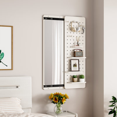 Miroir mural pleine longueur, miroir corps entier avec tablette, miroir corps entier avec crochet Miroir mural avec panneau multifonctionnel,