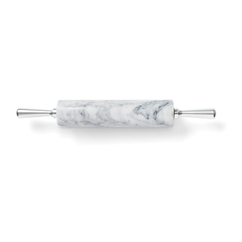 White Marble Rolling Pin with Aluminum Handles and Base