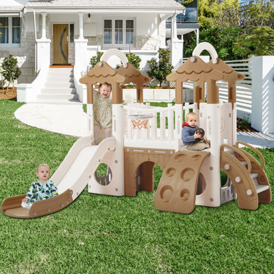 8-1 Toddler Climber and Slide Set,Kids Slide for Toddlers Age 1+, Kids Playground Climber Freestanding Slide Playset with Basketball Hoop, Play Combination for Babies,Indoor& Outdoor