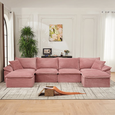 Canapé modulaire de 144 po - Canapé en U surdimensionné en velours côtelé avec repose-pieds mobile, confortable, moderne et sans assemblage