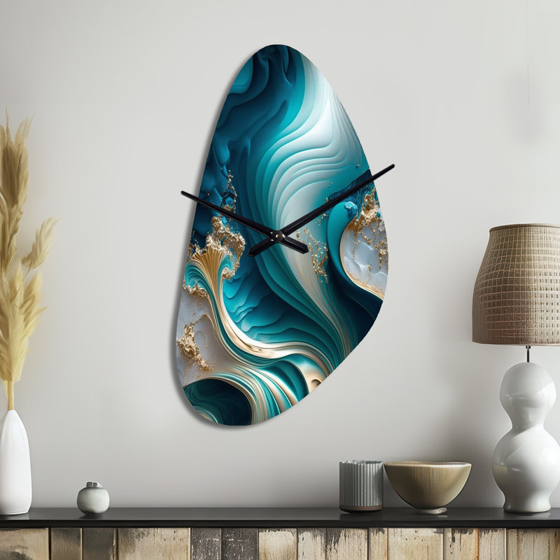 Abstract Geode Turquoise III - Fall Shape Large Abstract Marble 3D Wall Clock, Medium