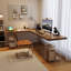 Bureaux en bois massif en L noyer-108124593