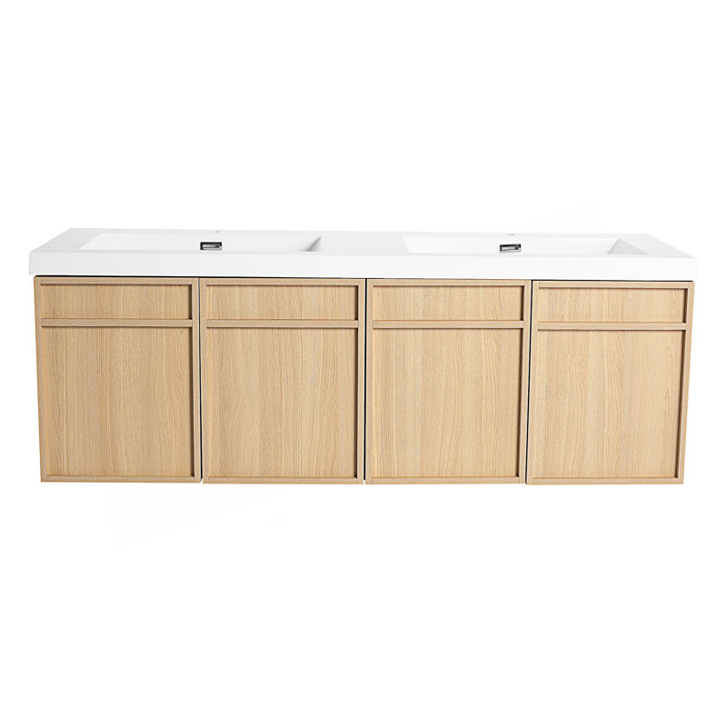 Meuble-lavabo mural moderne avec double lavabo en résine et porte à fermeture douce, 59"