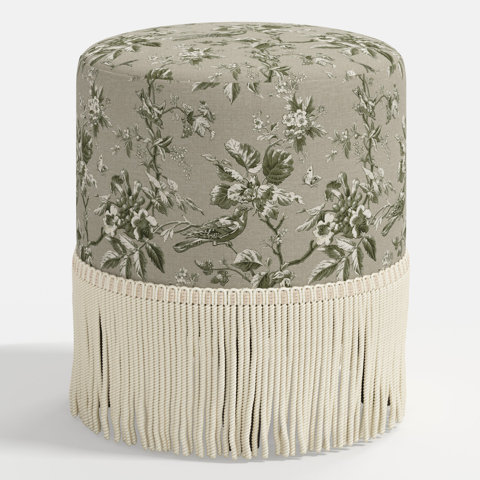 Stoffer Home x Cloth & Company Ann Ottoman, Michigan Bird Toile Olive