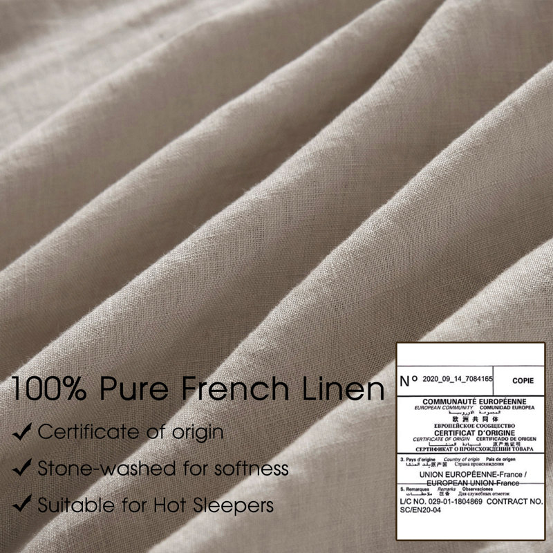 Lived in Look Linen Duvet Cover Set, 100% Pure French Linen Made, Dark Beige, King Duvet Cover + 2 King Pillowcases