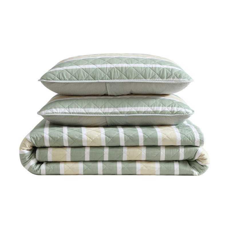 Nautica Varadero Stripe Cotton Reversible Green Quilt Set, King Quilt + 2 King Shams, Green