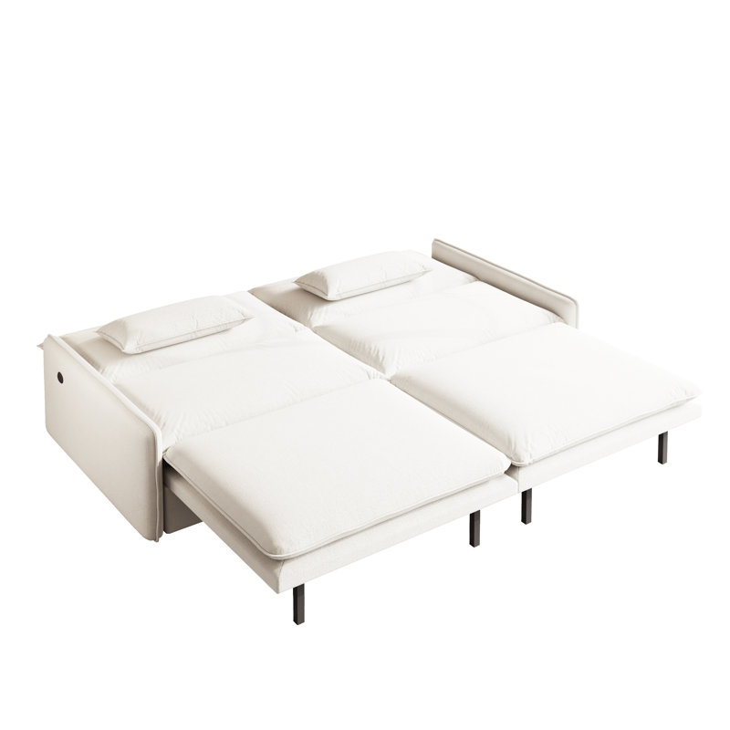 Canapé-lit convertible 4 places avec chargement et rangement USB - Canapé moderne en chenille avec siège profond et lit escamotable