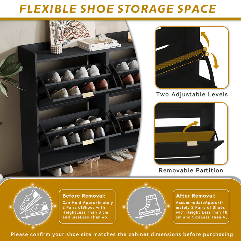 16 Pair Flip Down Shoe Storage, Black