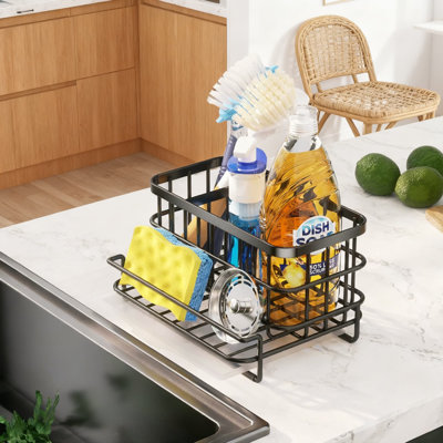 Kitchen Sink Organizer, 3-Compartment Stainless Steel Sink Caddy With Sponge Holder And Removable Drain Tray For Countertop Organization