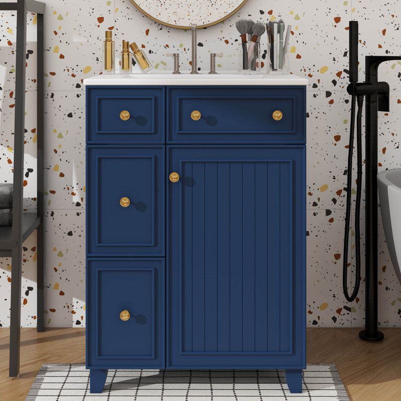Armoire de meuble-lavabo 24 po avec 2 tiroirs et 1 porte en céramique, Bleu