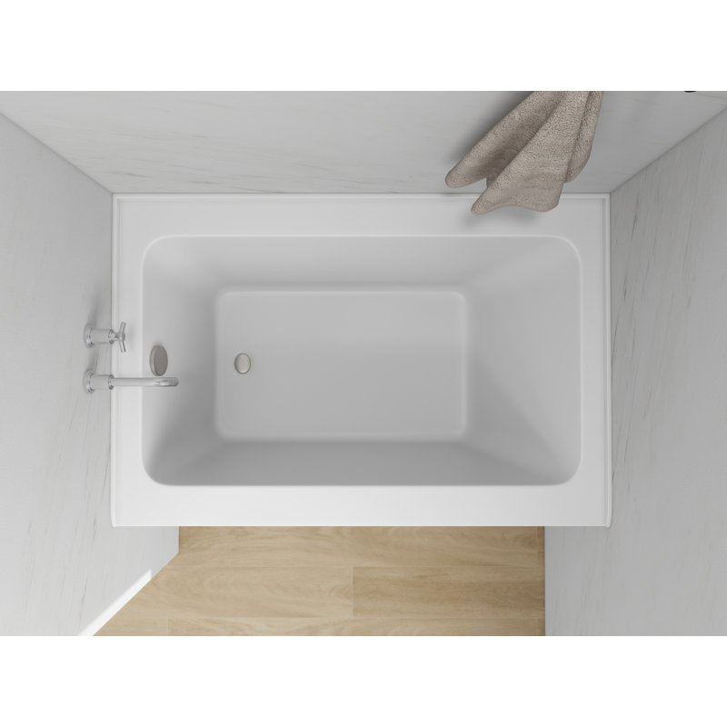 Baignoire de trempage rectangulaire en alcôve de 48 pouces en acrylique avec bride de carrelage à 3 côtés, À gauche