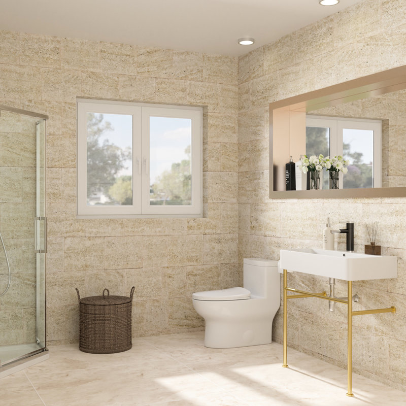 Lavabo console 32 "avec trop-plein Fabiana - Lavabo en porcelaine blanche pour différents environnements en céramique et pieds dorés de style élégant