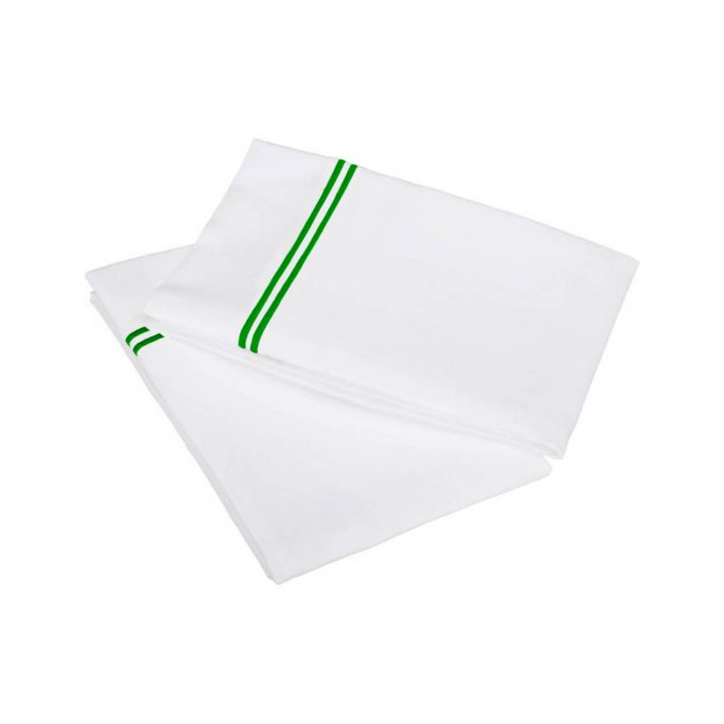 400TC Double Embroidery Cotton Sateen Pillowcases (Set Of 2), White/Green
