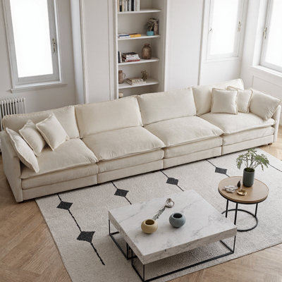 Canapé de style Mid-Century rembourré en chenille avec 5 coussins décoratifs, conception modulaire pour le salon