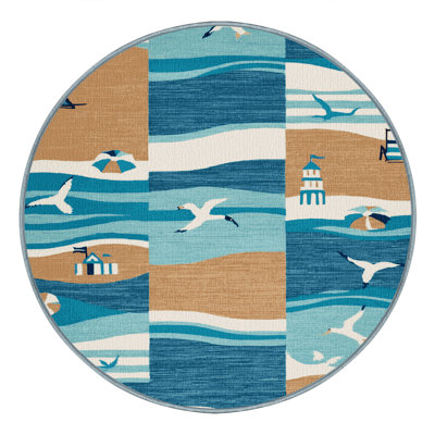 Washable Modern Beach Life Coastal Area Rug