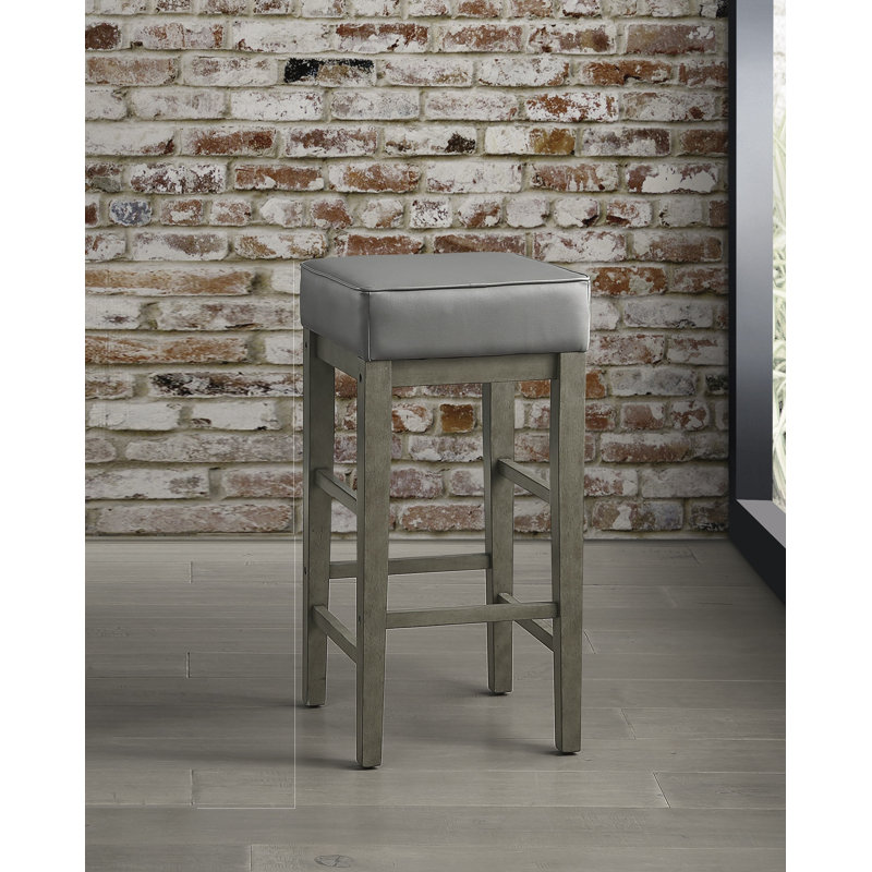 Tabouret de bar en similicuir transitionnel gris de 29 po avec tabourets 2, structure en bois massif au fini gris antique