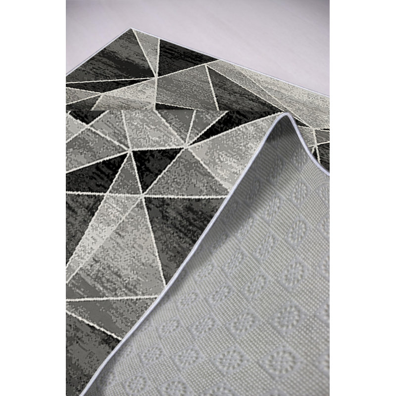 Stylish Area Carpet, Grey, 4.6 x 7.2 Feet | 100% Polyester, 650 g/m² | Antibacterial, Eco-Friendly, Non-Slip PVC Dot Underside | Machine Washable, Digital Printed, Perfect for Living Room & Bedroom Décor
