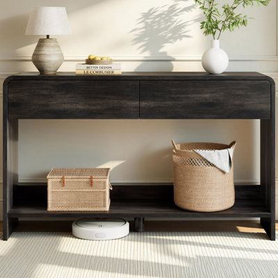 Dulane 55" Modern Console Table with 2 Drawers,Open Shelf ,Curved Edges,Black