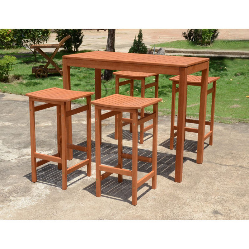 Vanesa Rectangular Eucalyptus Solid Wood Outdoor Bar Table - 120 cm W 60 cm D