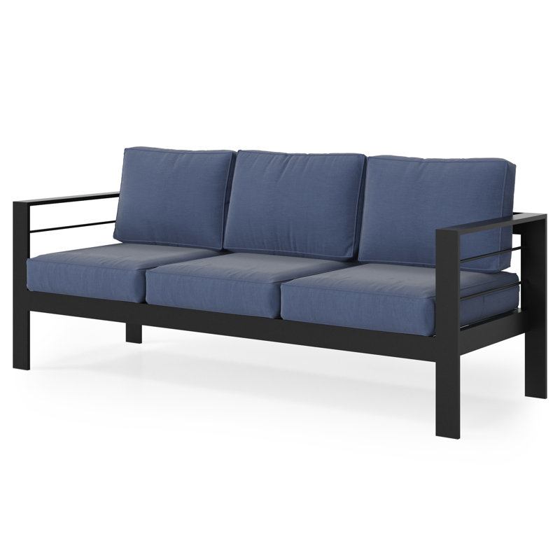 Canapé d'extérieur en aluminium avec 3 sièges, Bleu