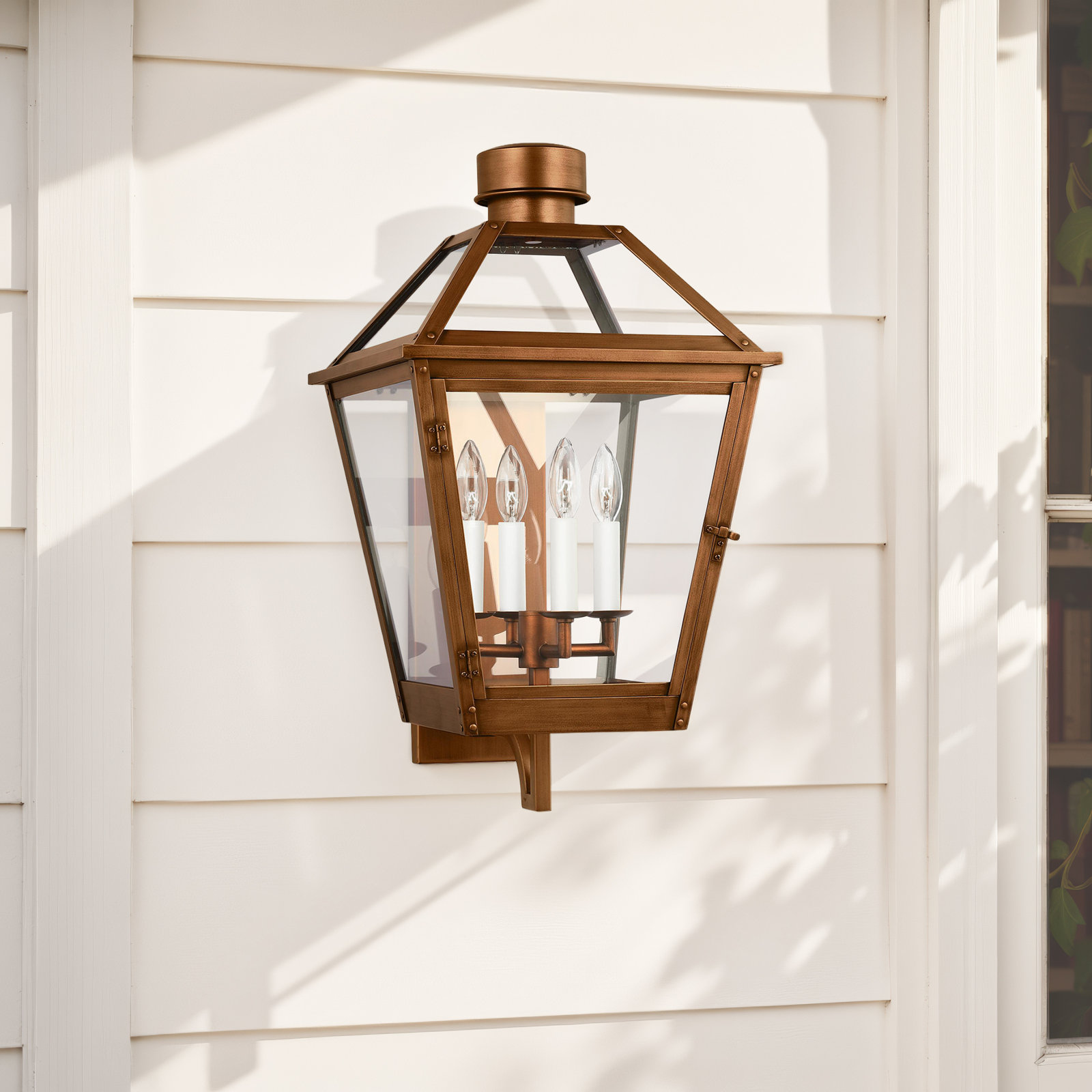 4 Light Empire Outdoor Composite Wall Light, Natural Copper, 24.5" H x 13.75" W x 14.5" D