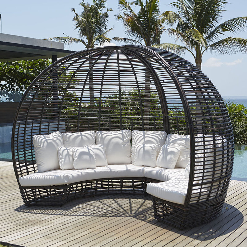 Nexus Outdoor - Seat Patio Daybed, Spectrum Graphite Sunbrella® Plainweave, Kubu Mushroom
