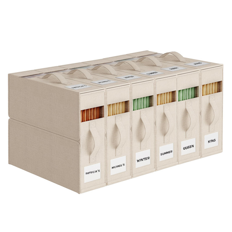 6Pack Sheet Organizers And Storage - King/Queen Size Sheet Storage Organizer With Window, Foldable & Dustproof Sheet Organizer,Beige