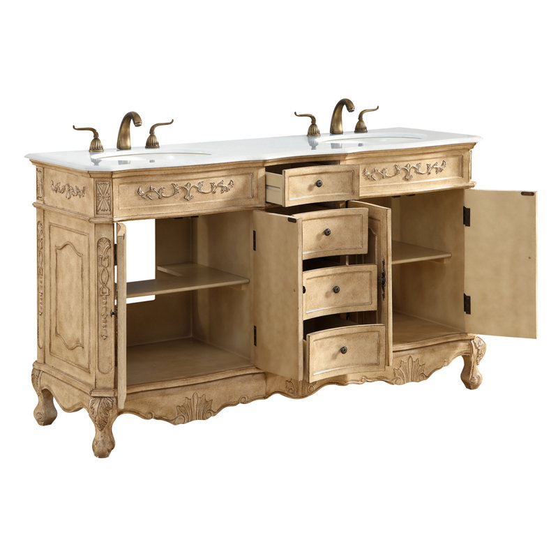 Ensemble de meuble-lavabo double 60 po Lunette, Beige antique, Blanc ivoire