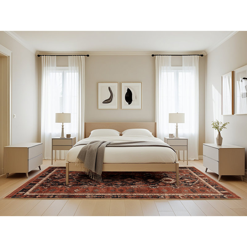 Machine Washable Persian Brown Area Rug, Rectangle 5' x 8'