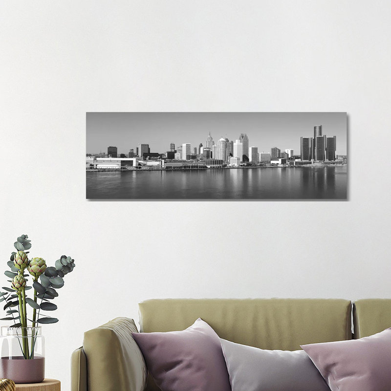 Detroit Skyline Cityscape - Wrapped Canvas Panoramic Print, 121.92 cm H x 40.64 cm W x 3.175 cm D