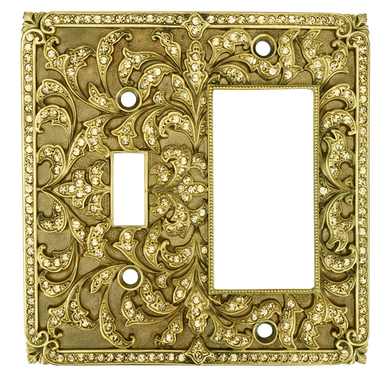 SINGLE GFI/ SINGLE TOGGLE; LT. COLORADO TOPAZ DECORATED WITH SWAROVSKI CRYSTALS; IN FLORENTINE GOLD