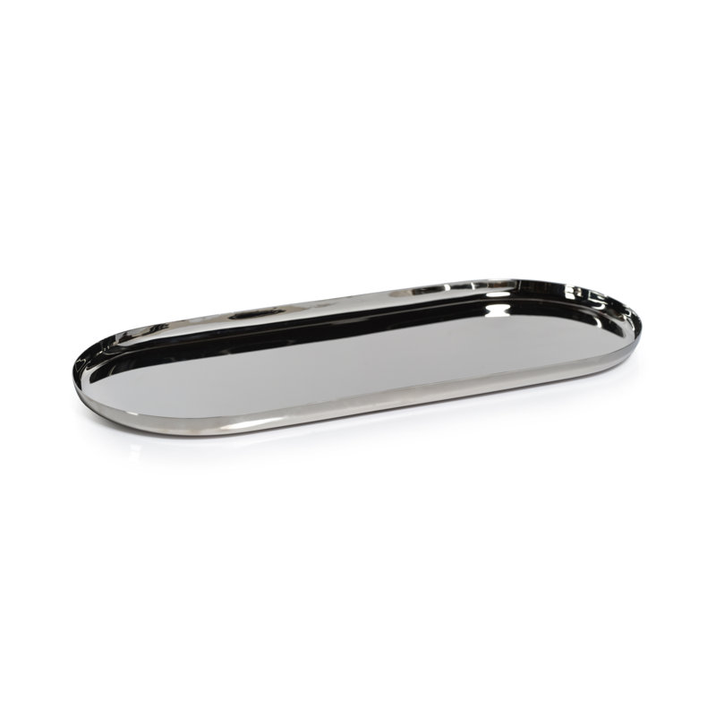 Plateau en acier Joss & Main Wanita, Argent, H 0,5 po x l 6,5 po x P 15,5 po