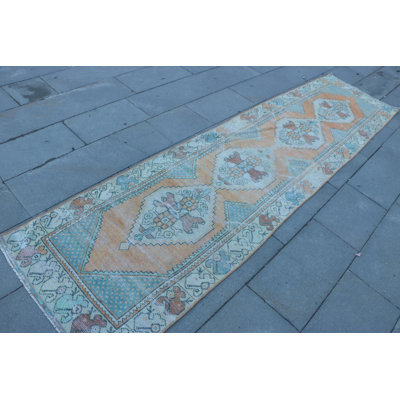 Handwoven Turkish Vintage Anatolian Wool Rug in Warm Brown for Corridors and Long Hallways